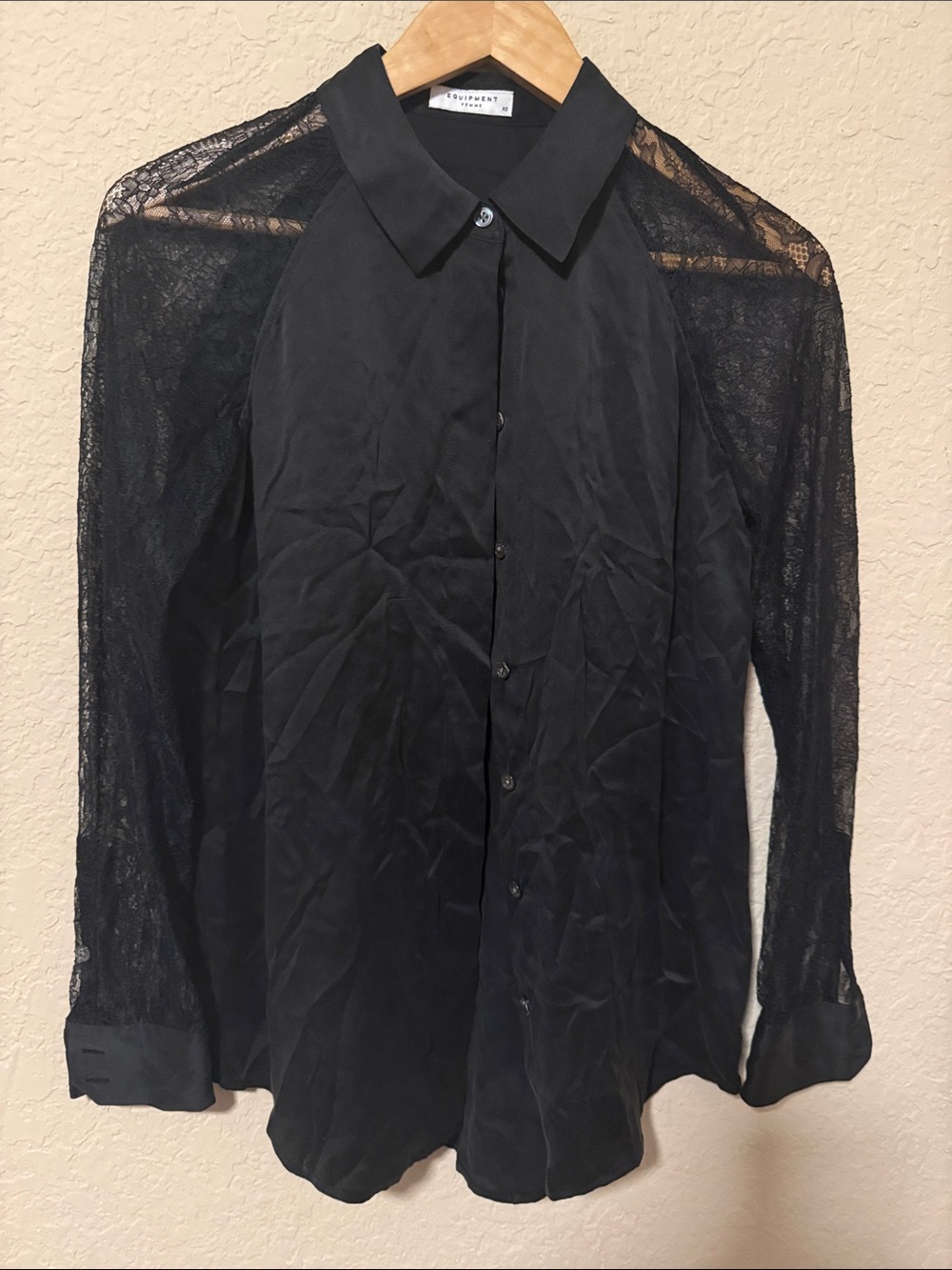 Equipment Black Lace-Sleeve Button-Down Shirt